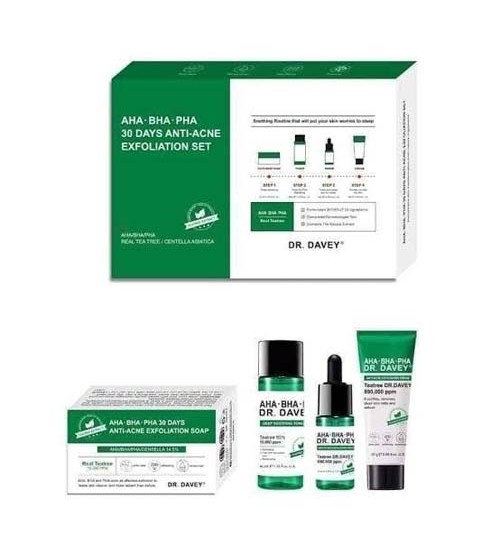 Davey Real Tea Tree / Centella Asiatica AHA BHA PHA 30 Days Anti Acne Exfoliation Skin Care Treatment Set